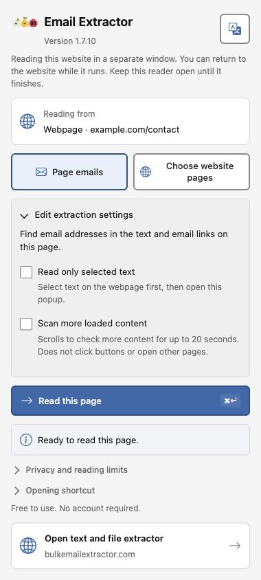 Page emails tab with selection and scrolling options and the Read this page button.